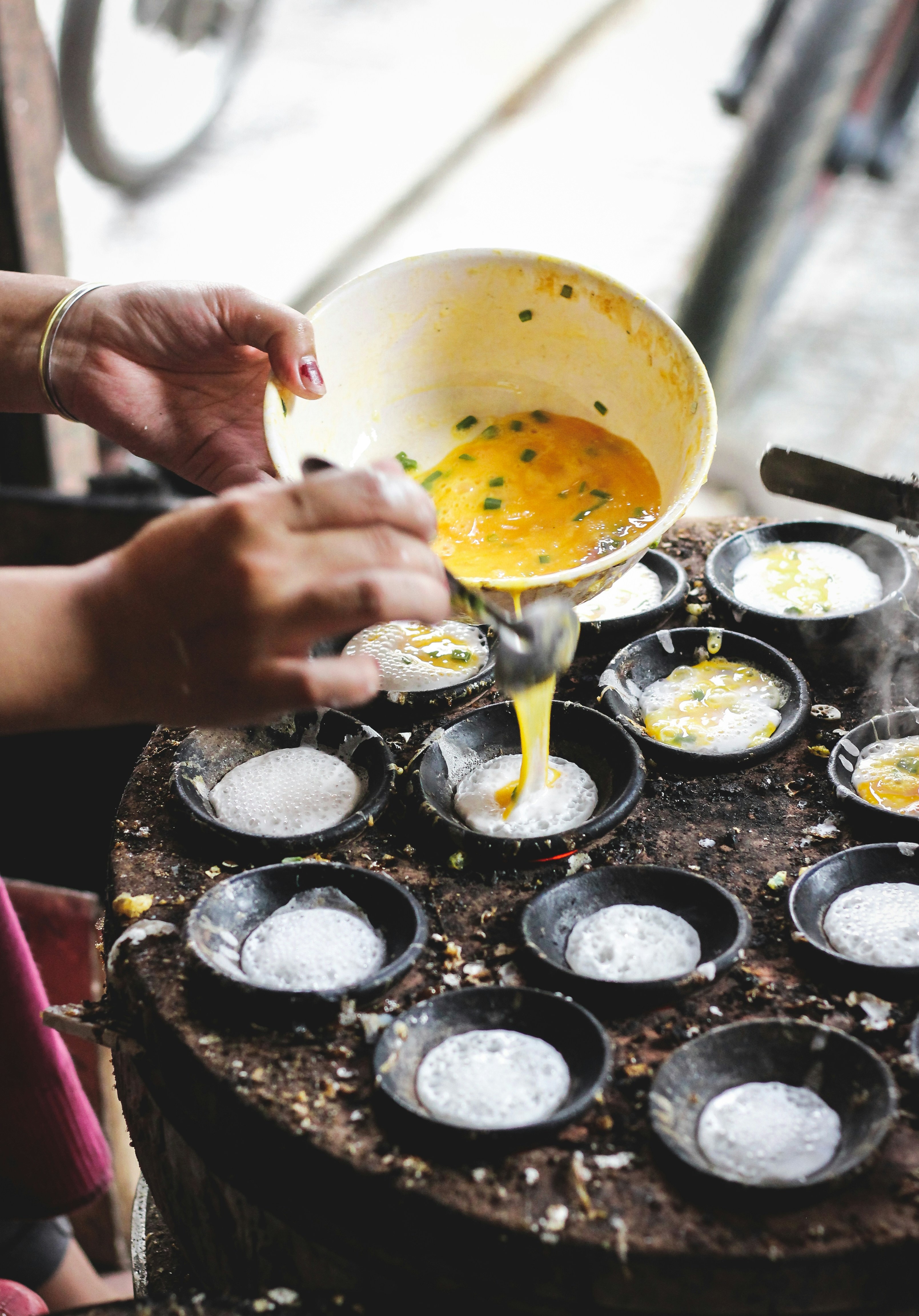 Morning batter, poured by hand
