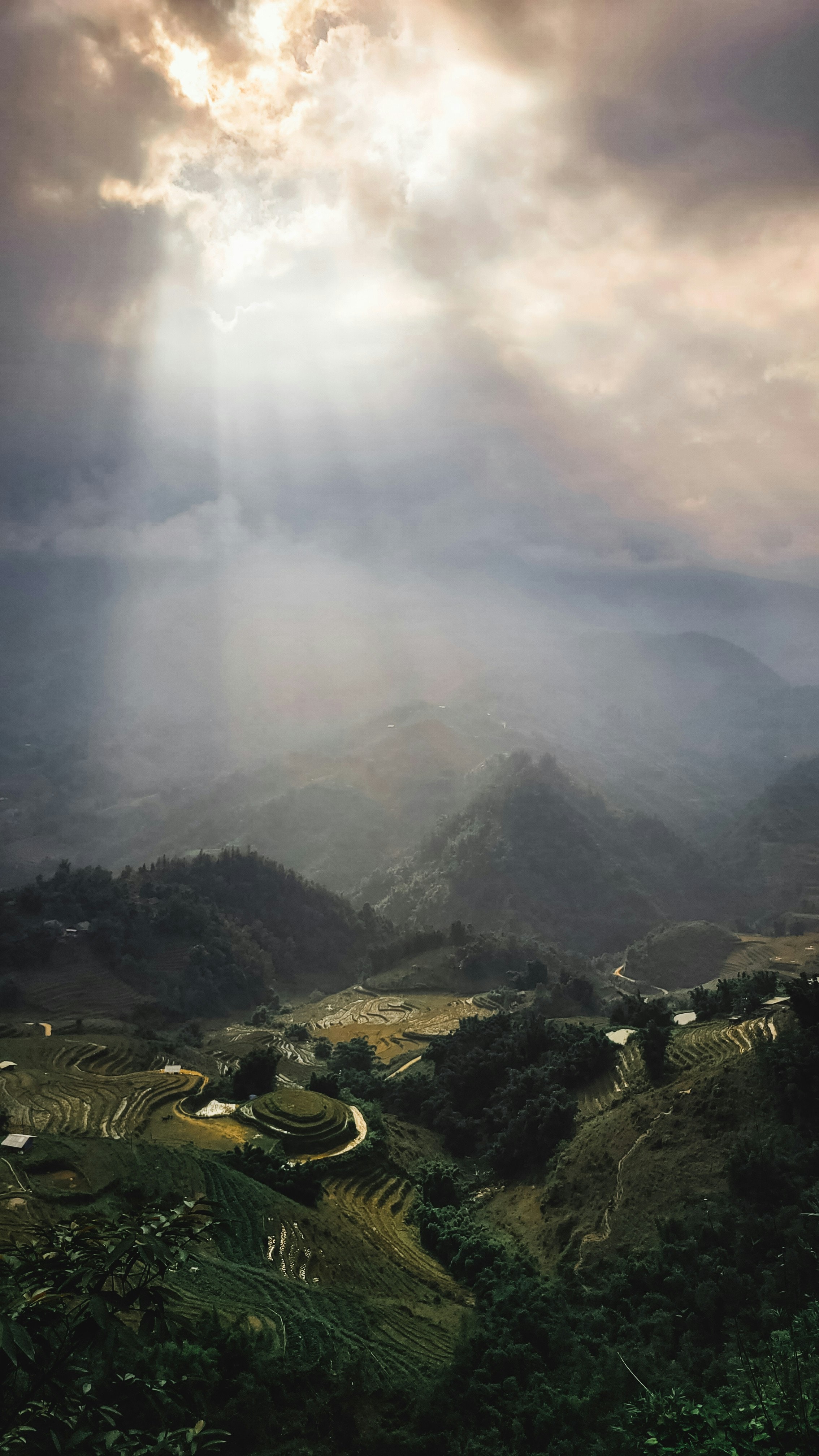Private terrace, morning mist over the valley